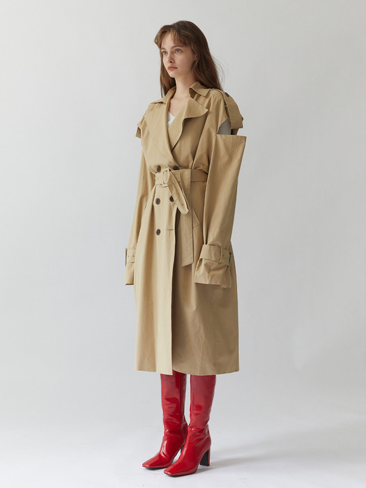 SLEEVE CUT! TRENCH COAT - BEIGE