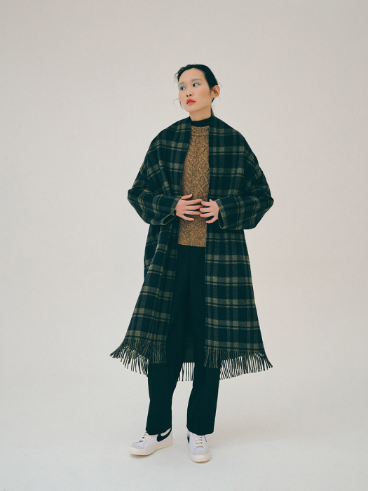 KHAKI REVERSIBLE WOOL SHAWL COLLAR COAT