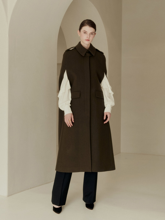 MONIQUE Long cape coat (Khaki)