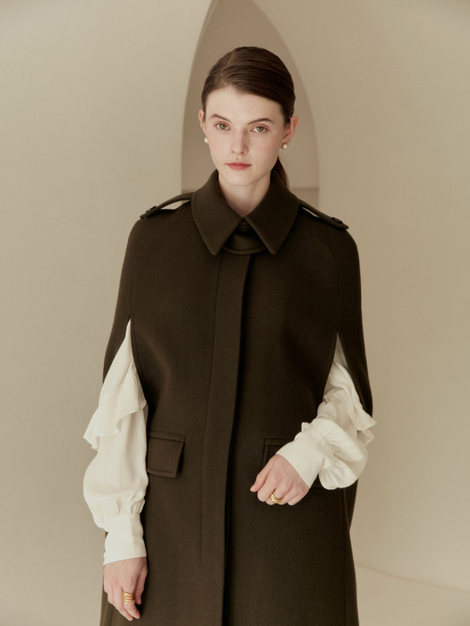 MONIQUE Long cape coat (Khaki)