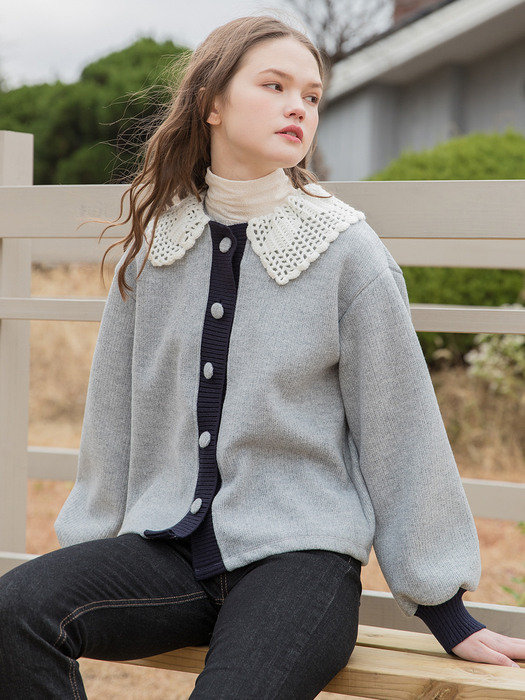 Point Button Knit Cardigan Grey