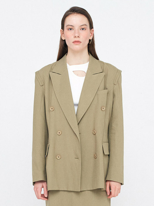 Zigzag Linen Jacket_Khaki