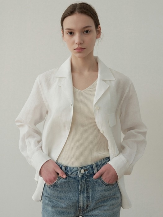 linen boxy shirt jacket (white)