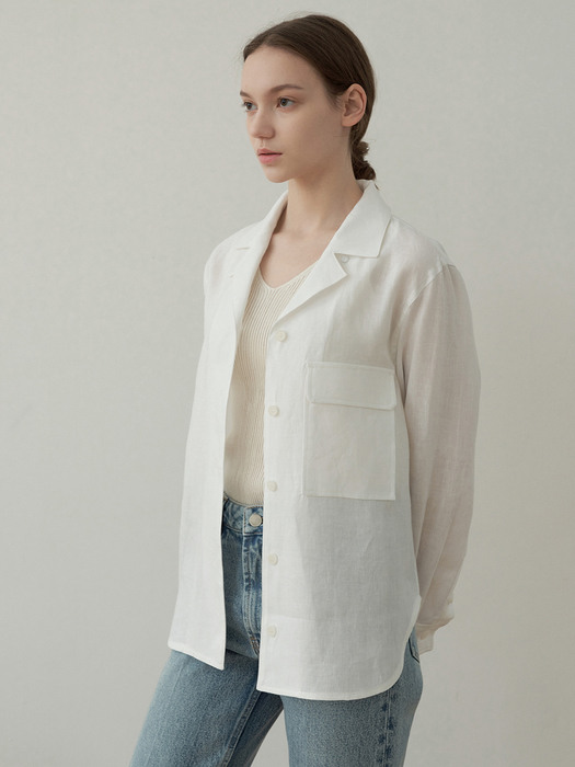 linen boxy shirt jacket (white)