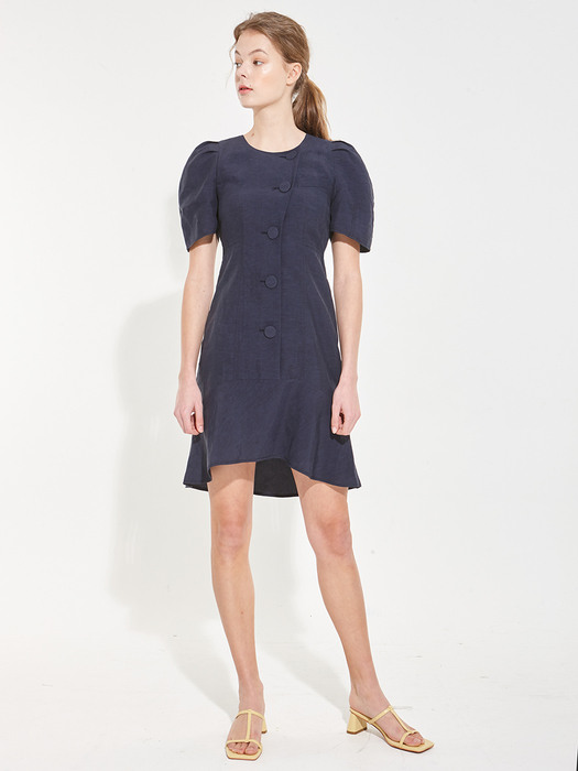 Balloon-sleeve Mini Dress_Navy