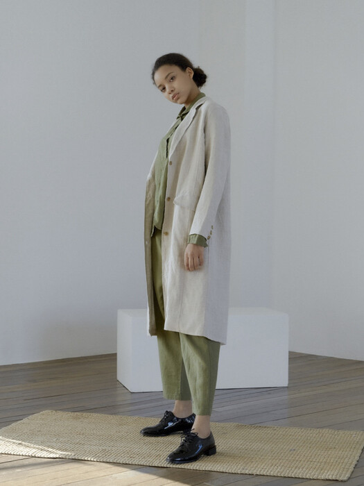 [Linen100%]Vintage linen basic coat -3color