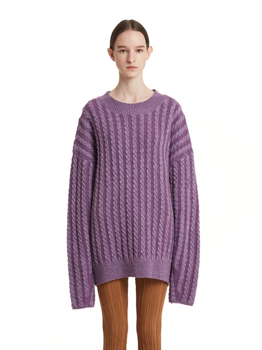 Cable Stripe Knit Sweater_Purple