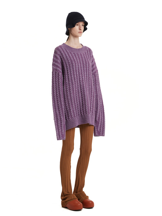 Cable Stripe Knit Sweater_Purple
