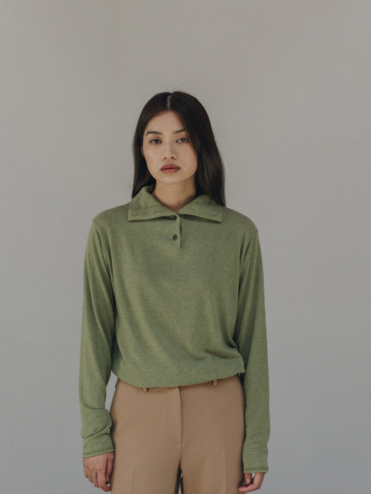 YELLOW GREEN WOOL BLEND JERSEY TOP