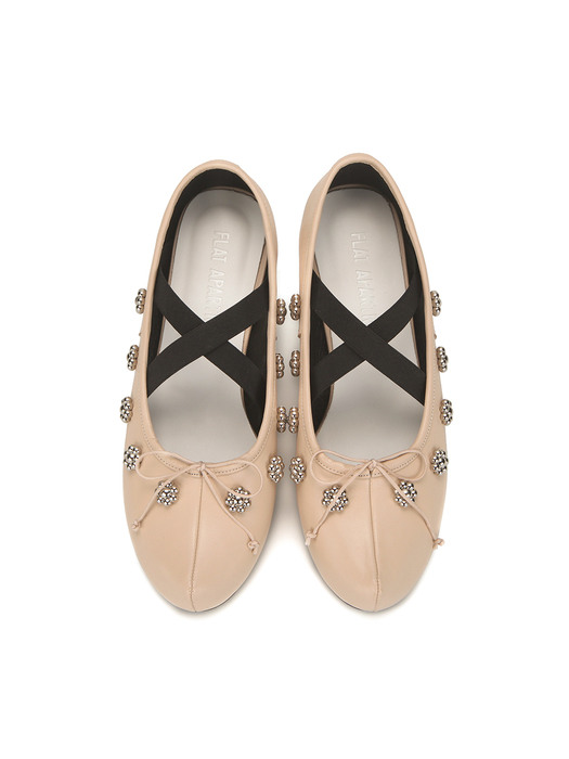 Pointed toe flower ballerinas | Beige