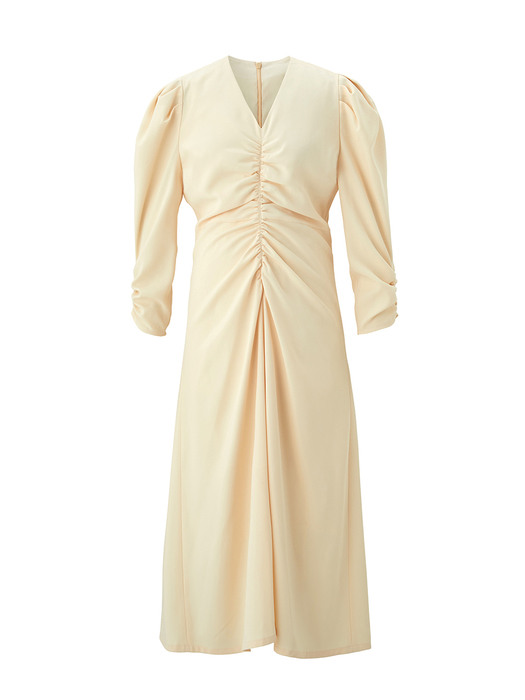 Front shirring dress - Cream