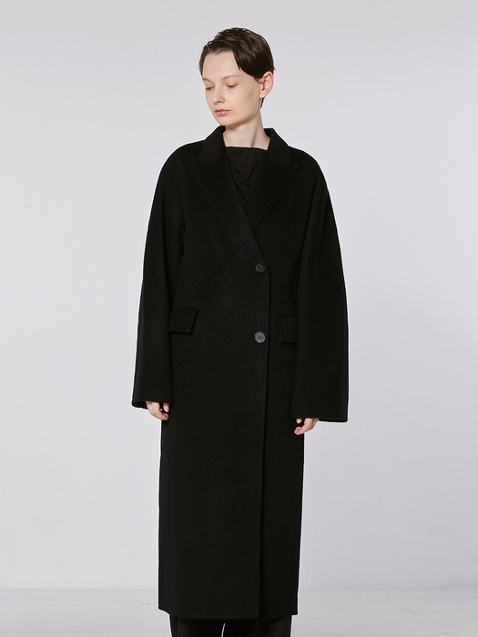 TOF CAMEL HAIR PEAKED COLLAR COAT [HAND MADE] BLACK