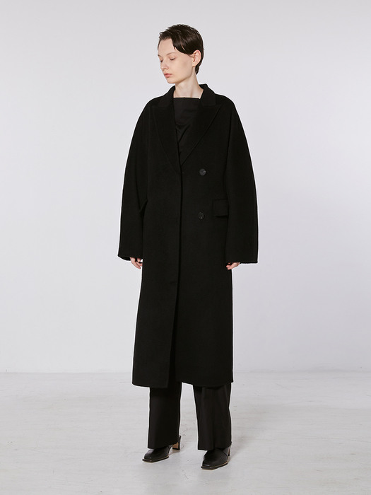 TOF CAMEL HAIR PEAKED COLLAR COAT [HAND MADE] BLACK