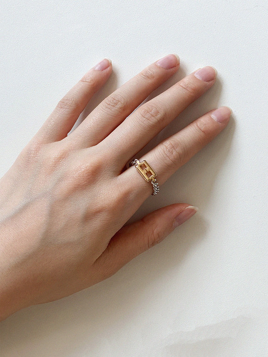 DOUBLE T two-tone chain ring (#silver#gold)