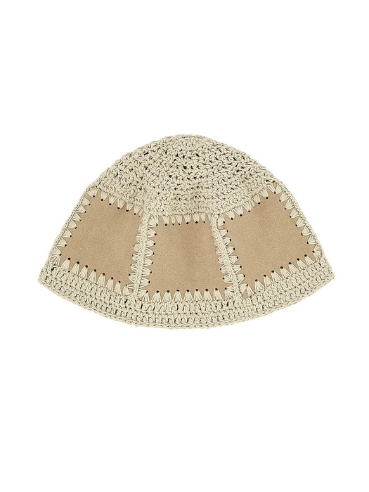 CROCHET PATCHWORK BEANIE_NOTHING EVERYTHING COLLAB, BEIGE