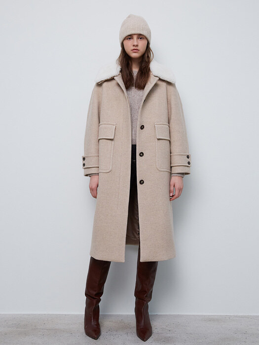 Wool Blend Fur Collar Coat NW1WWHB07