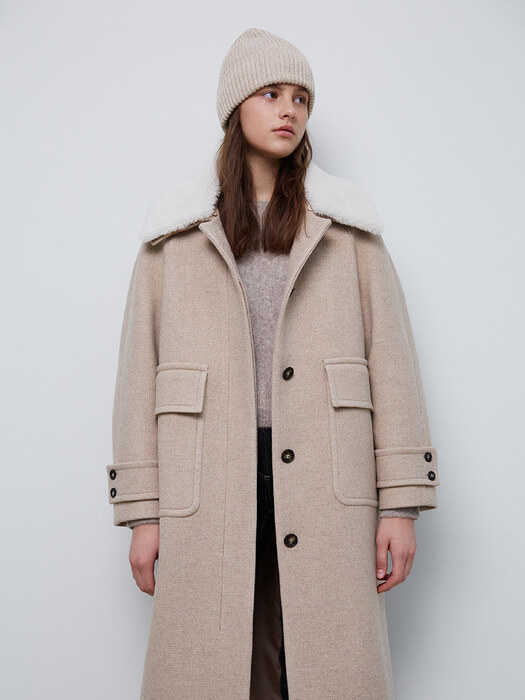 Wool Blend Fur Collar Coat NW1WWHB07