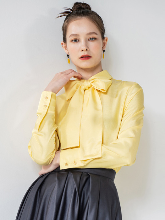 silky scarf-neck detail blouse in yellow