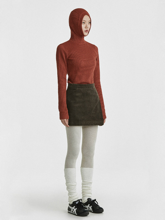 21AW Rib Side Pleated Mini Skirt-Brown