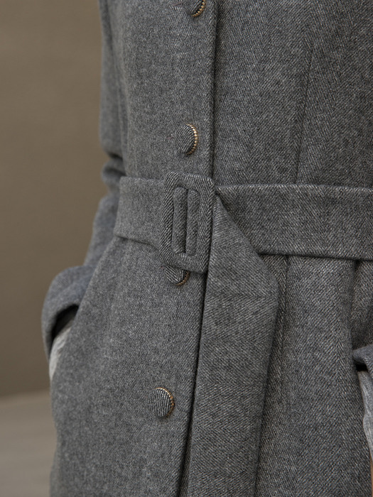 Herringbone Single Jacket Belt Dress Charcoal