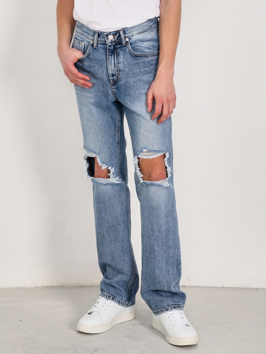 M174 DAMAGE BOOTS CUT DENIM PANTS_MEDIUM BLUE