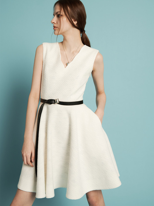 THYLANE WHITE FIT & FLARE TWEED DRESS