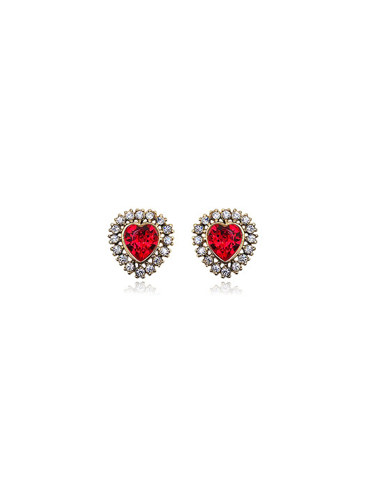 Jewel Heart Stud Earrings Red