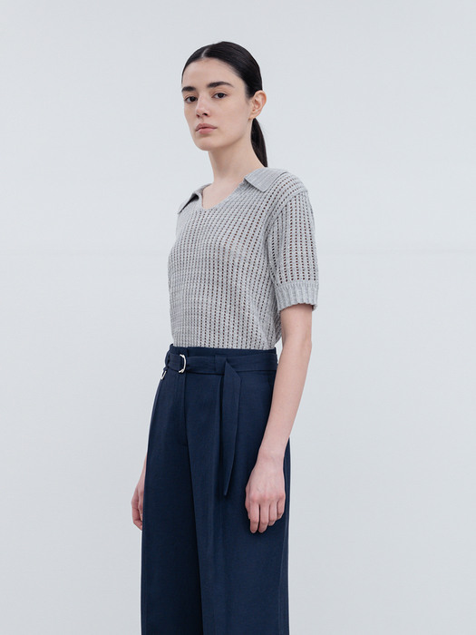 KNITTED SHORT SLEEVES COLLARED TOP MS