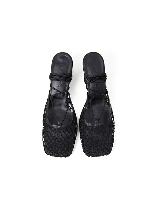 60mm Bloom Mesh Lace-up Sandal (BLACK)