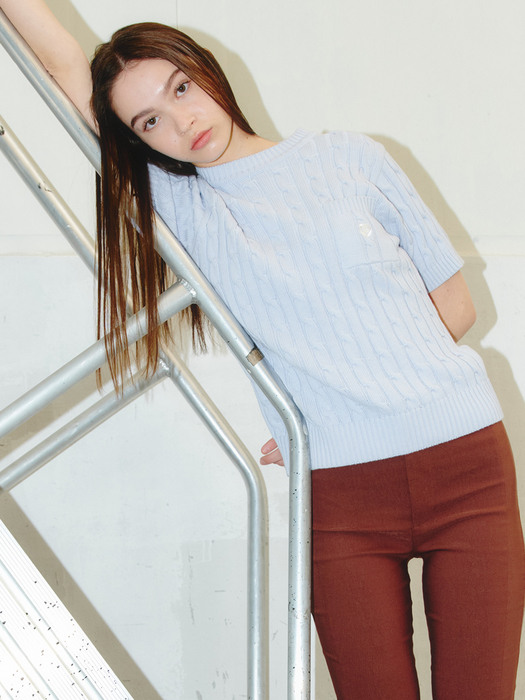 Rose Cable Knit Top [PALE BLUE]