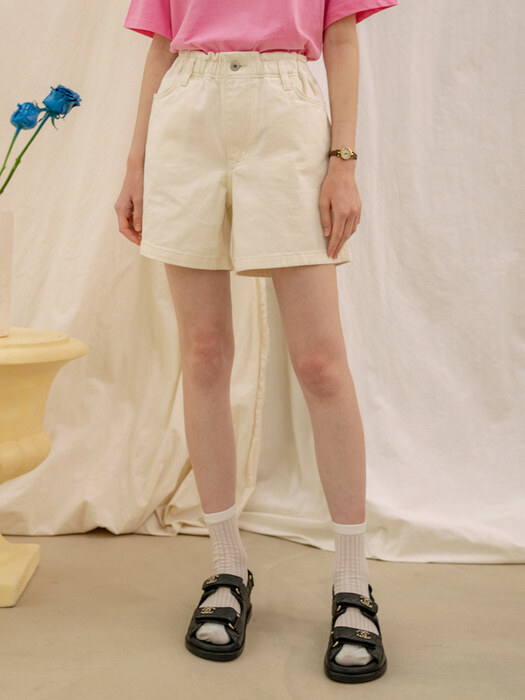 P3111 Kitsch denim shorts_Cream