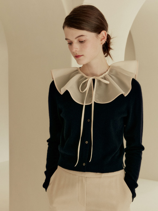 LENA Detachable collar round-neck cardigan (3color)