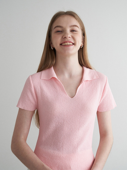 V neck kara bookle knit - pink