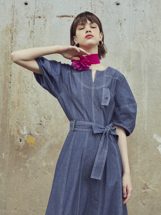 [LINE] Summer Denim Stitch Dress