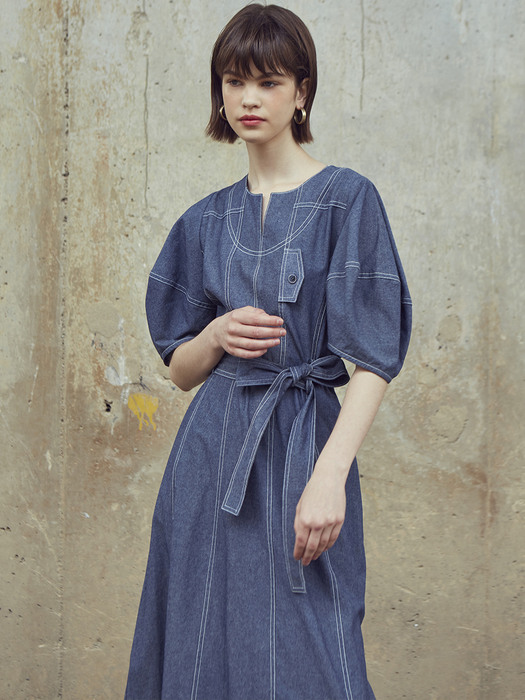 [LINE] Summer Denim Stitch Dress