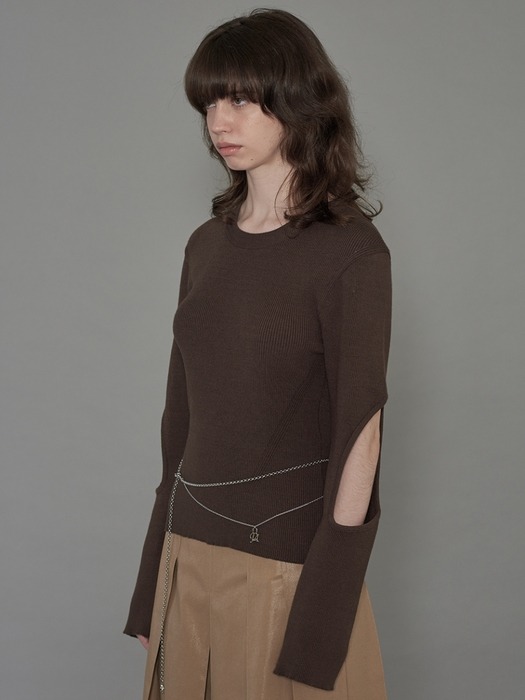 SLIT SLEEVE KNIT TOP (brown)