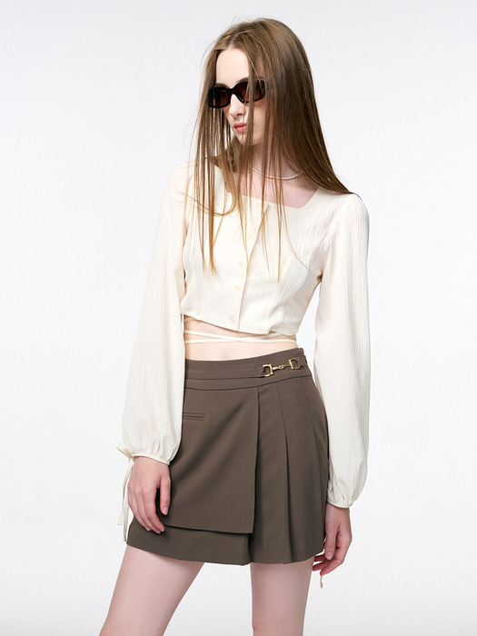 Pleats Chain Mini Skirt, Brown