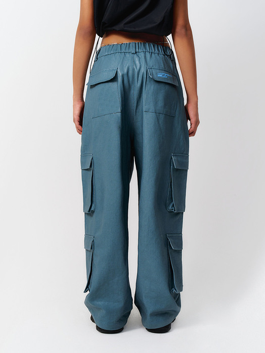 CARGO COATED JEANS BLUE