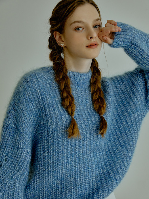 Ribbed mohair mix knit (blue)