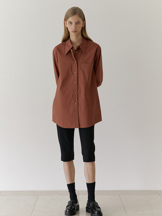 MANNON loose fit fine-cotton long shirt_Brick rose