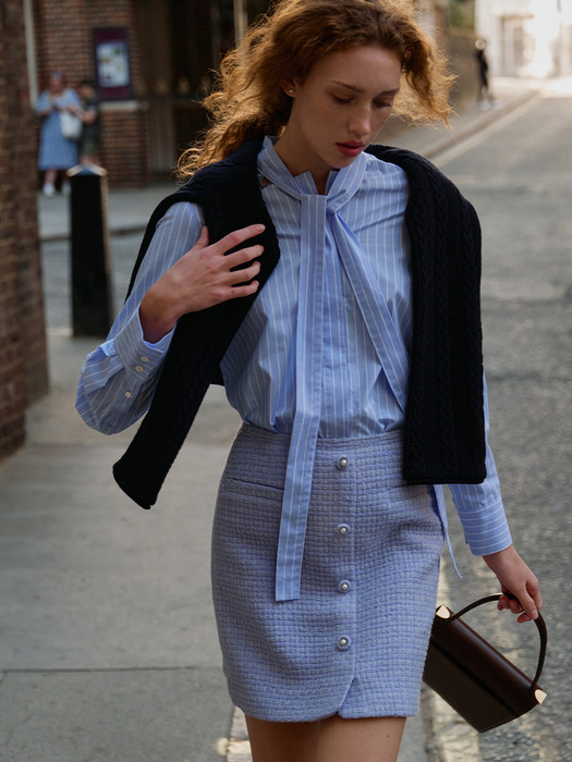 ESME H-line tweed wool mini skirt (Cornflower blue)