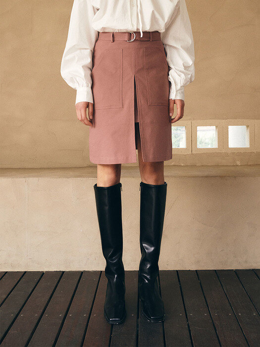 Cotton O ring belt mini skirt - pink