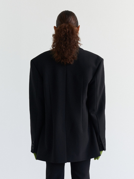 Stretchy oversized double jacket (Black)