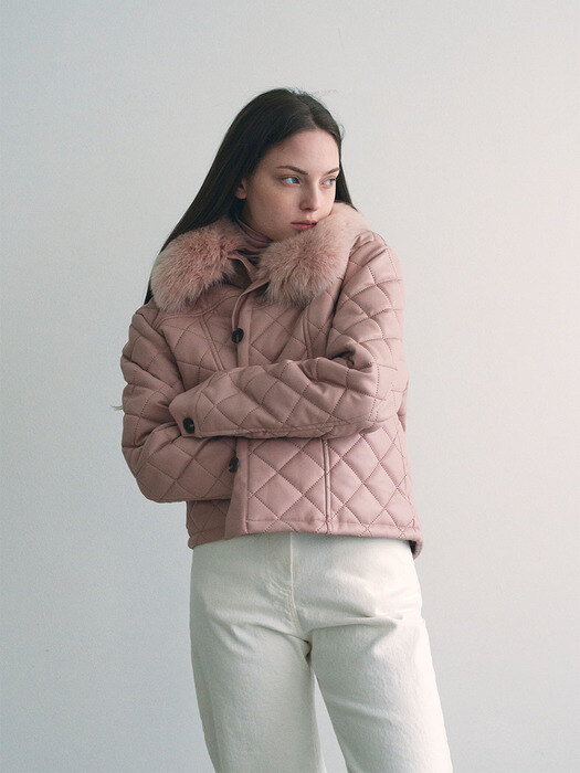 Fur quilting short jacket - pink