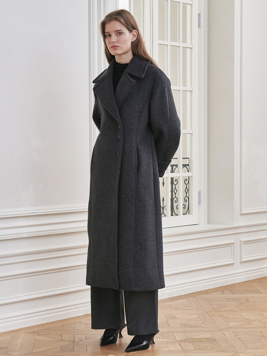 Double Line Wool Coat - Charcoal