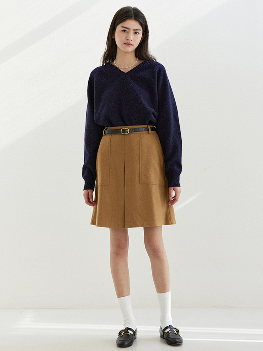 B Wool Diana Midi Skirt_Toast