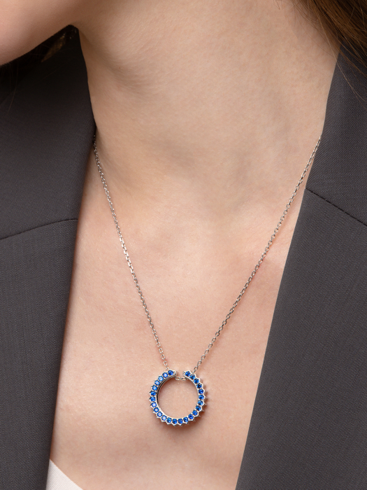 Solar Circle Sapphire Necklace ( S925 )
