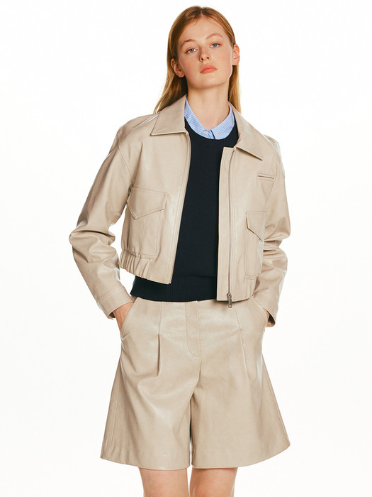 NAVIGLIO Leather half pants (Light beige)