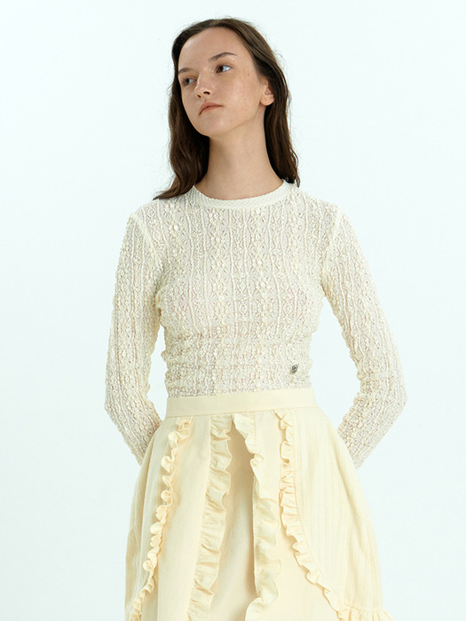 Wrinkle Lace Top_Ivory
