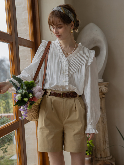 JUNIPER vintage cotton frill shirt_white